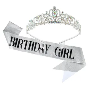 Unique Bargains 1 Set Birthday Tiara Crown, Birthday Girl Party Queen Tiara Headbands for Women and Girls, Silver Tone