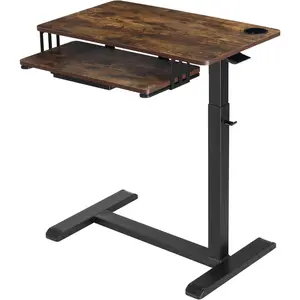 ETHU Mobile Adjustable Rolling Table with Storage Drawer - Multi-Position Workstation for Home Office, Height-Adjustable Bedside Laptop Desk (Walnut)