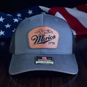 Merica 1776 Eagle Patriotic Leather Patch Hat Adjustable Cap Premium Snapback