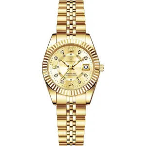 POEDAGAR Women's Luxury 28mm Stainless Steel Round Face Quartz Watch - 3-Bar Waterproof, Luminous Diamond Dial with Date, Open Dial, Casual Fashion Accessory,summervibes