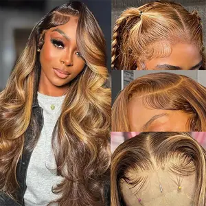 ITODAY Ombre Lace Front Wig Human Hair 13X6 Honey Blonde Highlight Wigs Human Hair Body Wave 180% Density HD Lace Frontal Wigs Human Hair Pre Plucked P4/27 Colored Glueless Wigs for Women 30 Inch