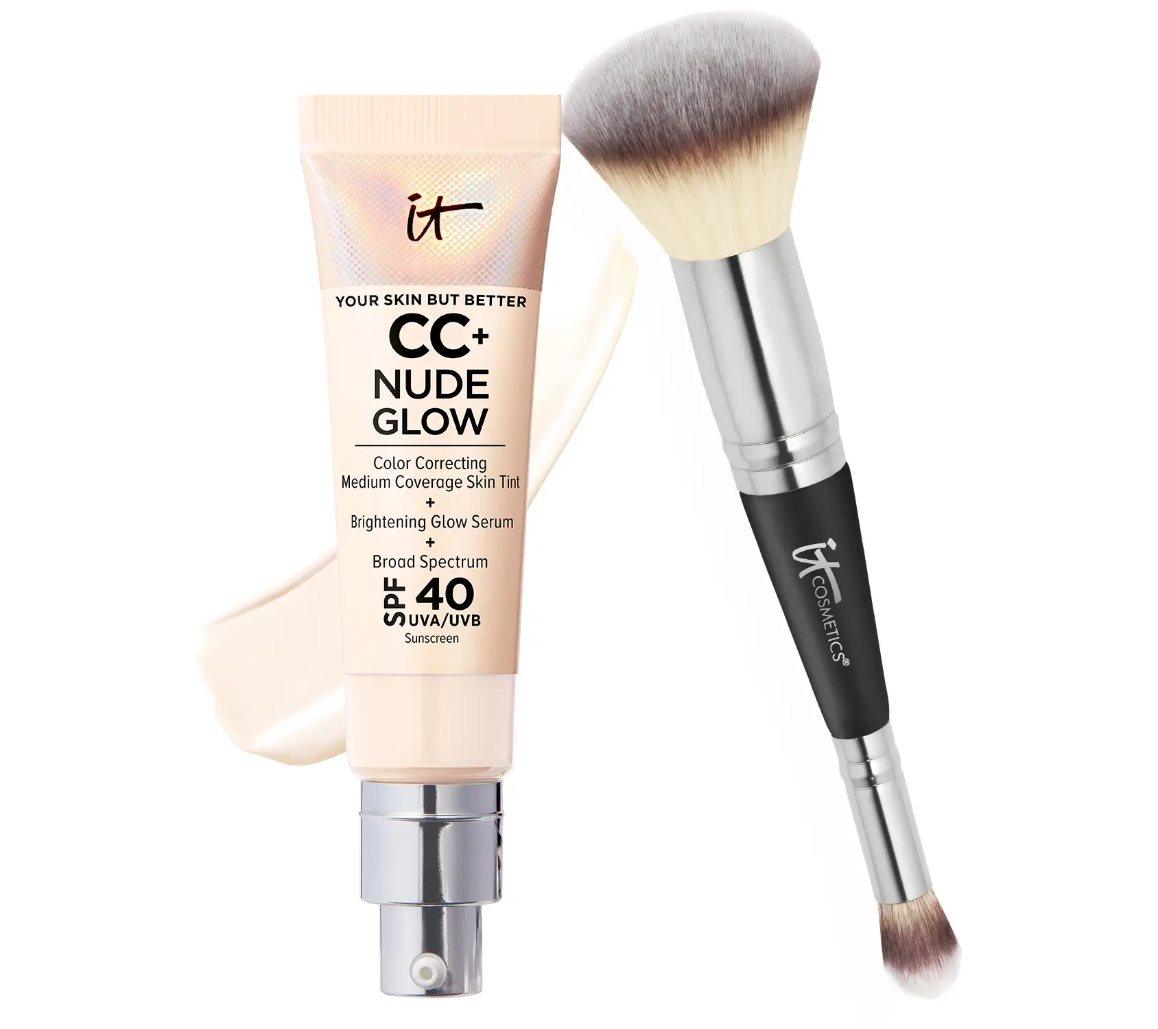 IT Cosmetics Your Skin But Better CC+ Nude Glow SPF40 w/ Luxe Brush Foundation Makeup Sunscreen Base Coverage Niacinamide