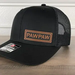PAWPAW Side Leather Patch Hat Father's Day Gift Grandfather Grandpa Black