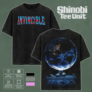 Invincible Washed Tshirt 2 Sided Cotton unisex game movie Menswear Casual Tops 90s graphic tees Seamless