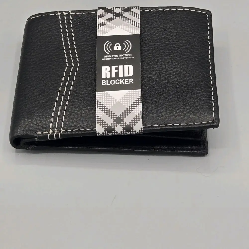 Rivet & Burr RFID Blocker Genuine Leather Bifold With Overflap Black Man Wallet.