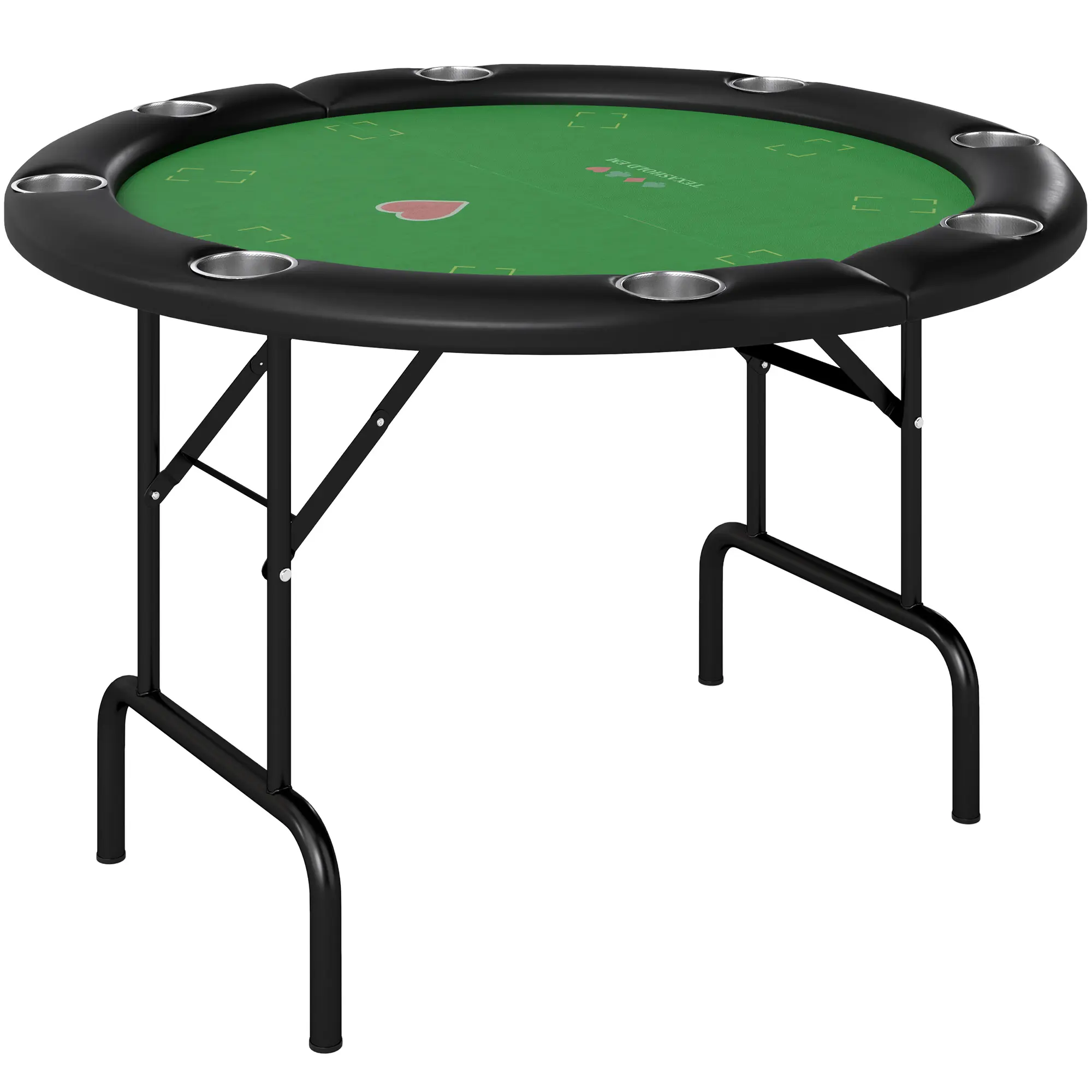 47" Round Foldable Poker Table - 8-Player Casino Game Table with Cup Holders, Green Camping Furniture for Sports & Outdoor Use