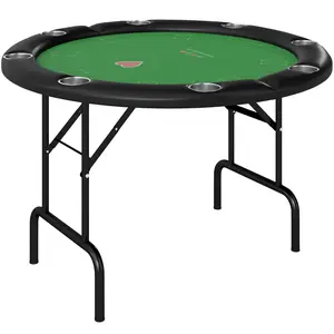 47" Round Foldable Poker Table - 8-Player Casino Game Table with Cup Holders, Green Camping Furniture for Sports & Outdoor Use