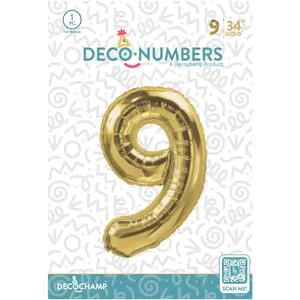 Number 9 Gold Foil Balloon 34" (Single Pack) DECONUMBER