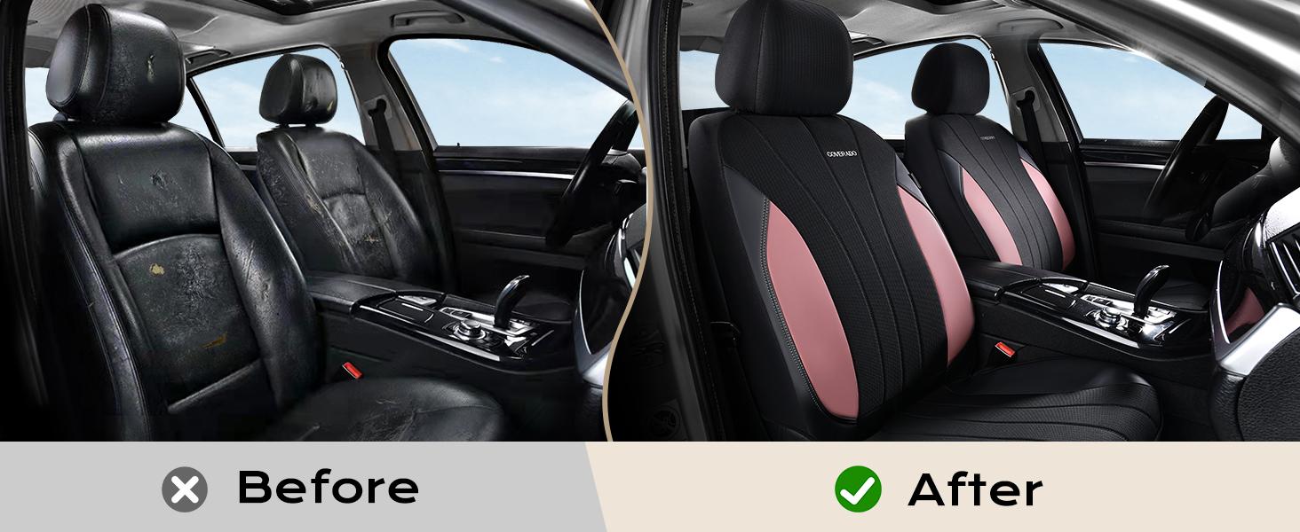 Coverado Model 5089 5-Piece Full Set Car Seat Covers, Waterproof PU Leather & Breathable Mesh Protectors, Front Seats Front and Rear Set, Leather, Protection, Universal Fit for SUVs, Trucks, Sedans, Car Seat Covers Front Seats, Front And Rear Set & Seat C