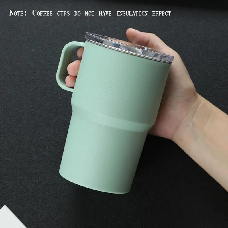 Minimalist Coffee Mug, 1 Count Portable Stainless Steel Water Cup with Lid & Handle, Reusable Drinkware for Home Office Travel Daily Use, Kitchen Gadg