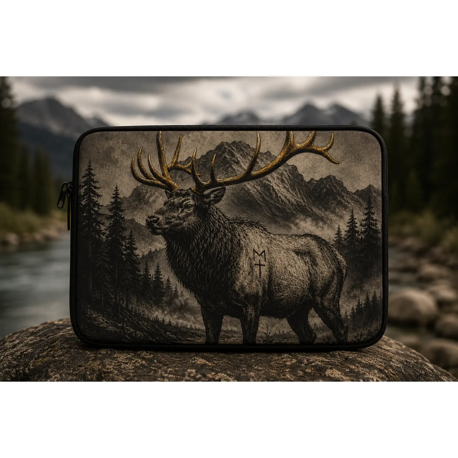 Black Feather Division Elk Laptop Sleeve | Montana Inspired Padded Laptop Case | Protective Notebook Sleeve | Rugged Outdoor Laptop Cover | Wildlife Elk Design | Travel Computer Case | Ravenmark...