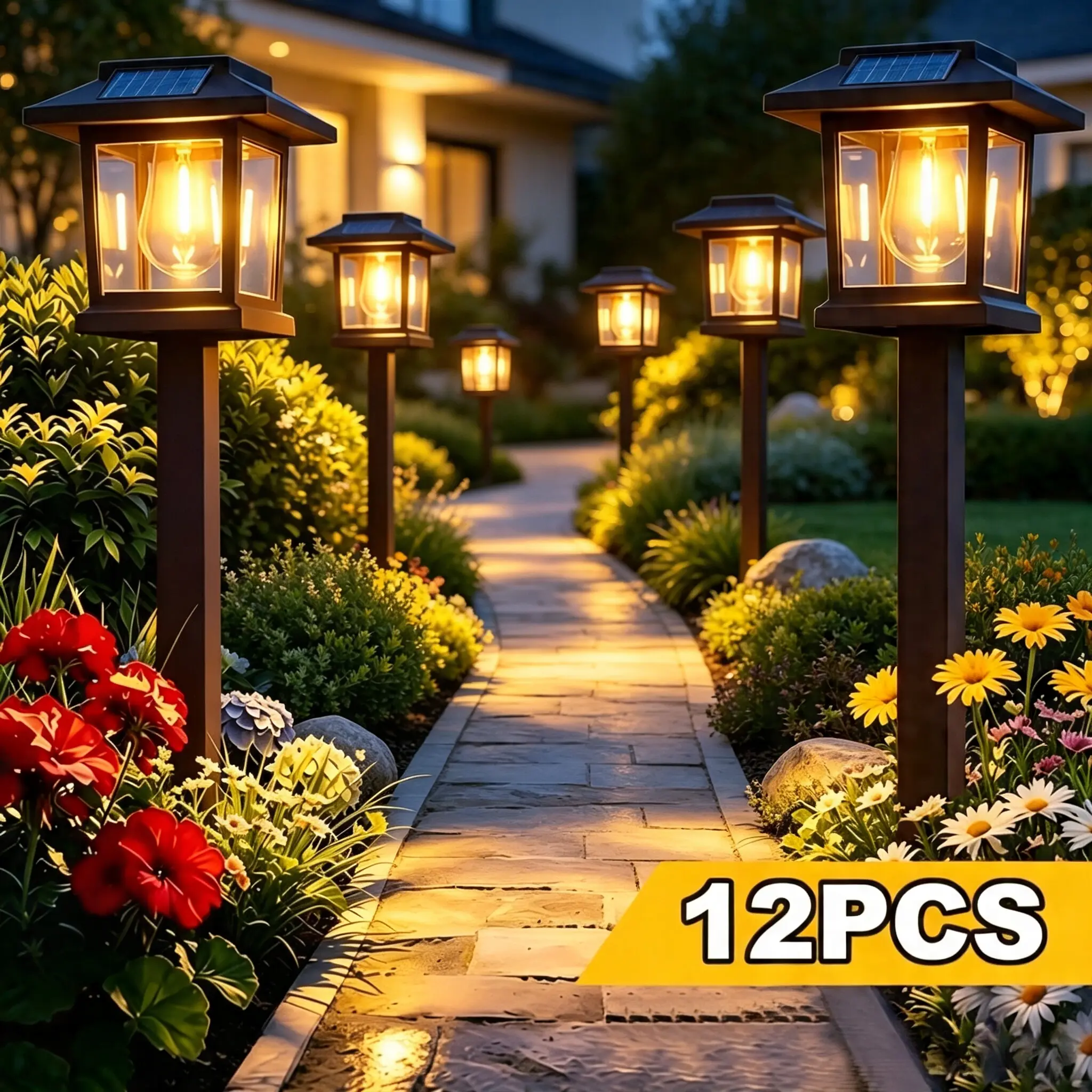 Pack of 12 Smart Solar Landscape Lights with Motion Sensor, Automatic Charge/Discharge, Minimalist Modern Light Luxury Pathway Lights for Garden and Patio waterproof outdoor decor lámparasolar exterior path decorative bulb big firework porch