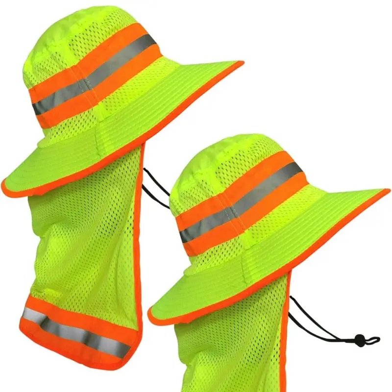 Men's High-Visibility Reflective Work Safety Equipment Wide Brim Sun Hat - Neck Flap, UV Protection (2 or 4 Pack) for Outdoor Sports & Work Activities