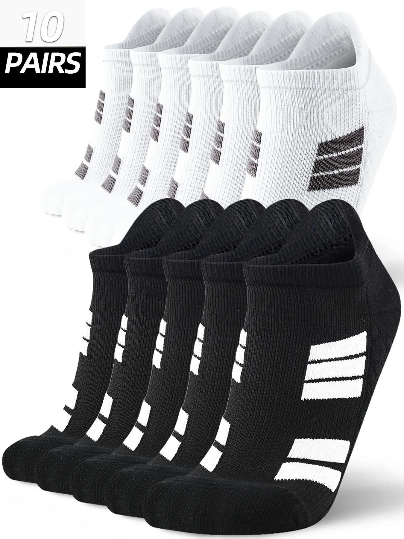 10 Pairs Unisex Seamless Boat Socks, Non Slip Socks, Sport Socks, Anti-Slip Silicone Strips, Grip Socks, Full-Palm Cushioned Sole, Arch Support, Moisture Wicking, Running, Fitness, Daily Wear, Breathable Polyester Socks