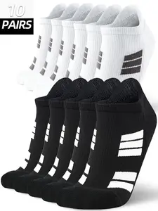 10 Pairs Unisex Seamless Boat Socks, Sport Socks, Anti-Slip Silicone Strips, Full-Palm Cushioned Sole, Arch Support, Moisture Wicking, Running, Fitness, Daily Wear, Breathable Polyester Socks, Breathable Sports Socks