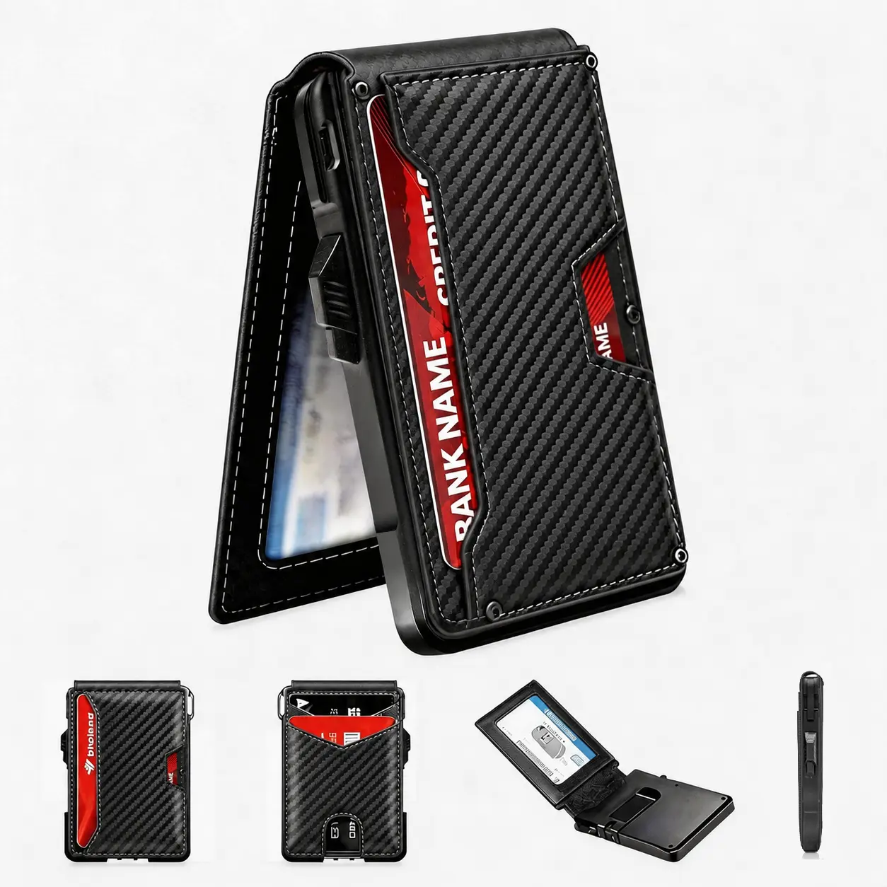 Premium Full-Grain Leather Men's Slim Wallet: 9 - 13 Cards, Money Clip, ID Window. RFID - Blocking, Aluminum Bifold Pop - Up SpringStatements Organiser Organiser