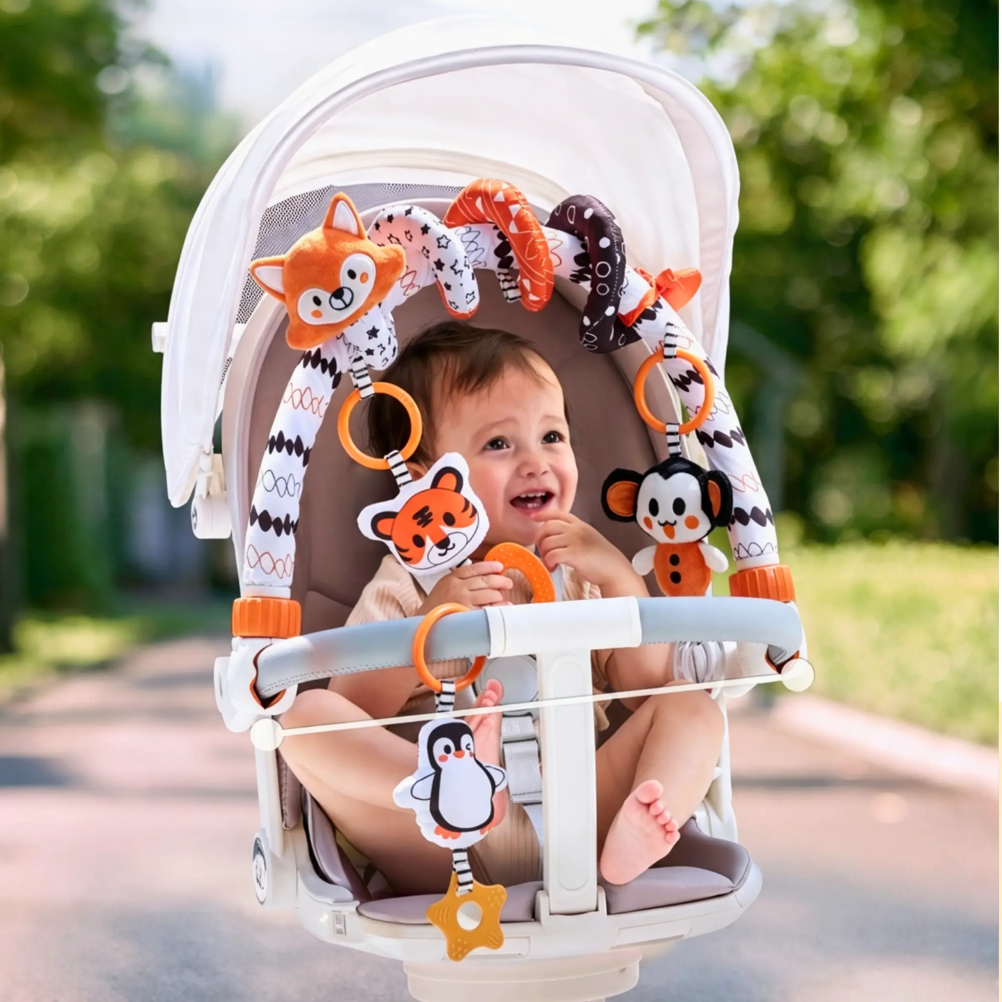 Baby Stroller Activity Set, Playpen Car Seat Toy Baby Mobile for Bassinet Multi-Sensory Development Toy for Newborn 3-9 Months