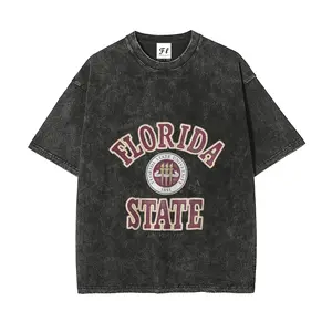 Vintage Washed Florida State Seminoles T-Shirt | Black Acid-Washed FSU Collegiate Graphic Tee | Retro Game Day Streetwear Casual Top