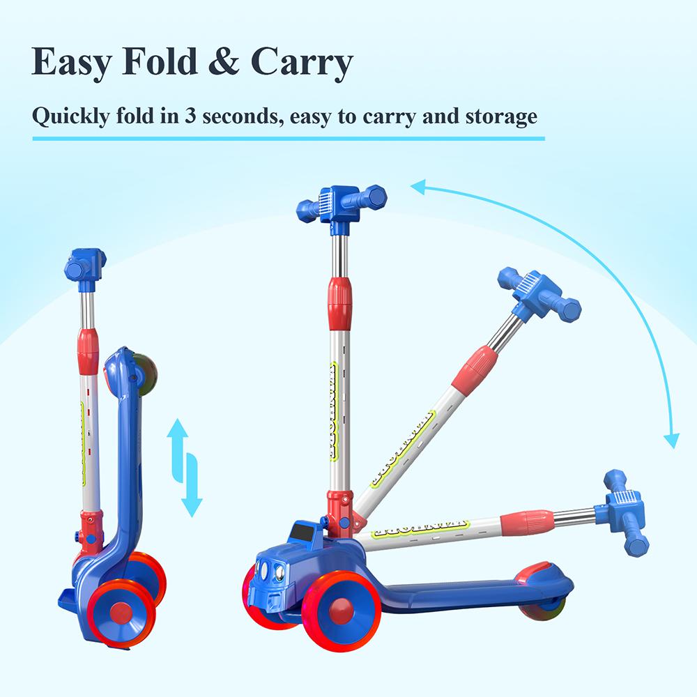 WINHOPE Car-Style Kids Scooter (3-8Y) | 4-Level Adjustable + 3-Second Fold | Colorful Light Wheels！