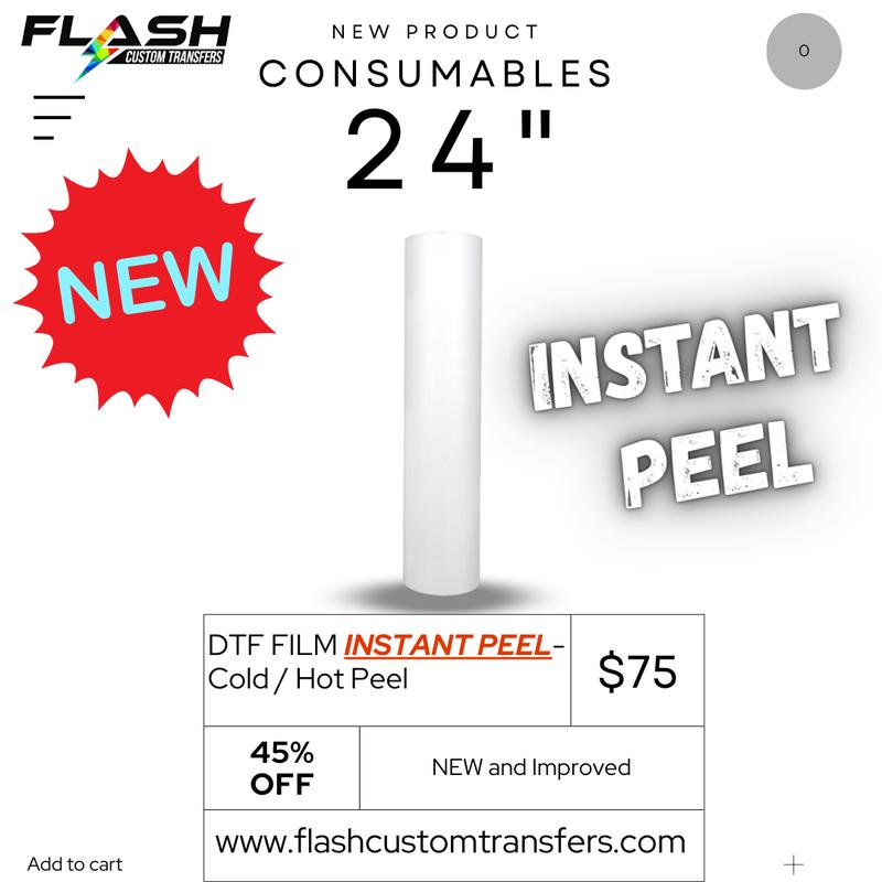 Flash 24" DTF Film - Cold/Hot Peel, Double-Sided Matte,  24" Width, Crisp Color Transfer, Instant Peel for High-Quality Printing