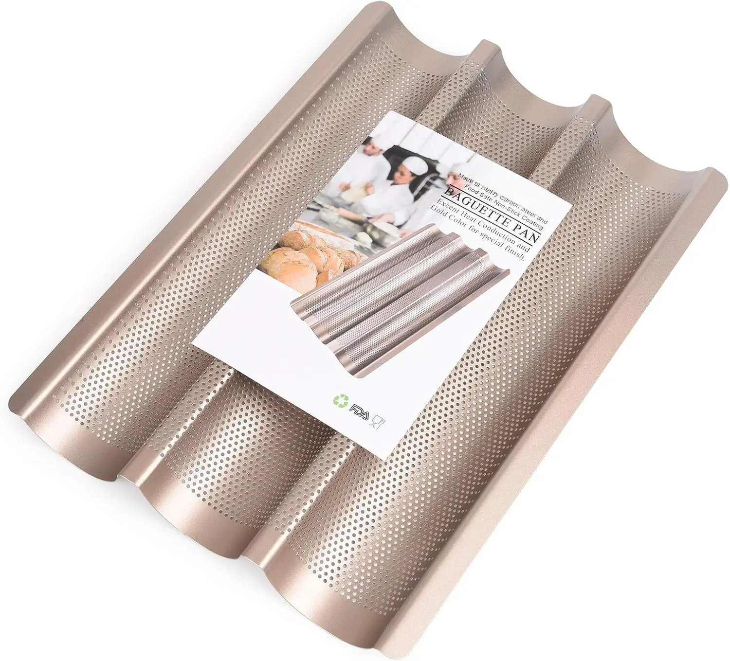 Baguette Pans for Baking 15" x 11", Carbon Steel 3 Loaf Nonstick Baguette Baking Tray for  & Italian Perforated  Bread Pan