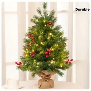 Mini artificial Christmas tree - with red, pinecone - durable plastic material, all-season indoor/holiday table tree, suitable for home, office or mantelpiece decoration - Modern style, holiday pine tree decoration
