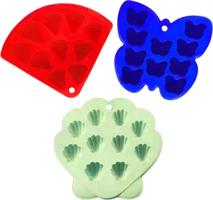 3-Pack Silicone Ice Cube Tray Set, Assorted Shapes Watermelon Slice Butterfly Seashell Mold, Flexible Ice Molds for Drinks Cocktail Ice Tray Reusable Food Grade Freezer Tray for Chocolate Candy Jelly