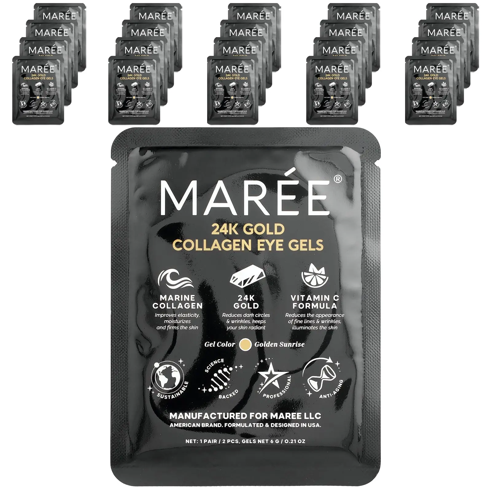 Maree 24k Gold Effect Collagen Eye Gels, Golden Sunrise, 20 Pairs, 4.2 oz (120 g)