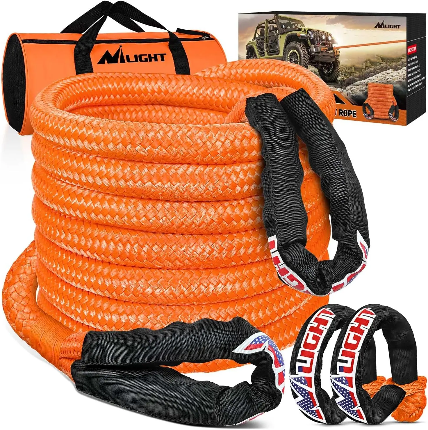 Nilight Heavy-Duty Kinetic Recovery Tow Rope Kit - 7/8"-20ft (28600LBS) with 2x 1/2"-24" Soft Shackles, Car Tool Kit, Vehicle Off-Road Towing Accessories for Offroad UTV ATV, Beach, Lake Use