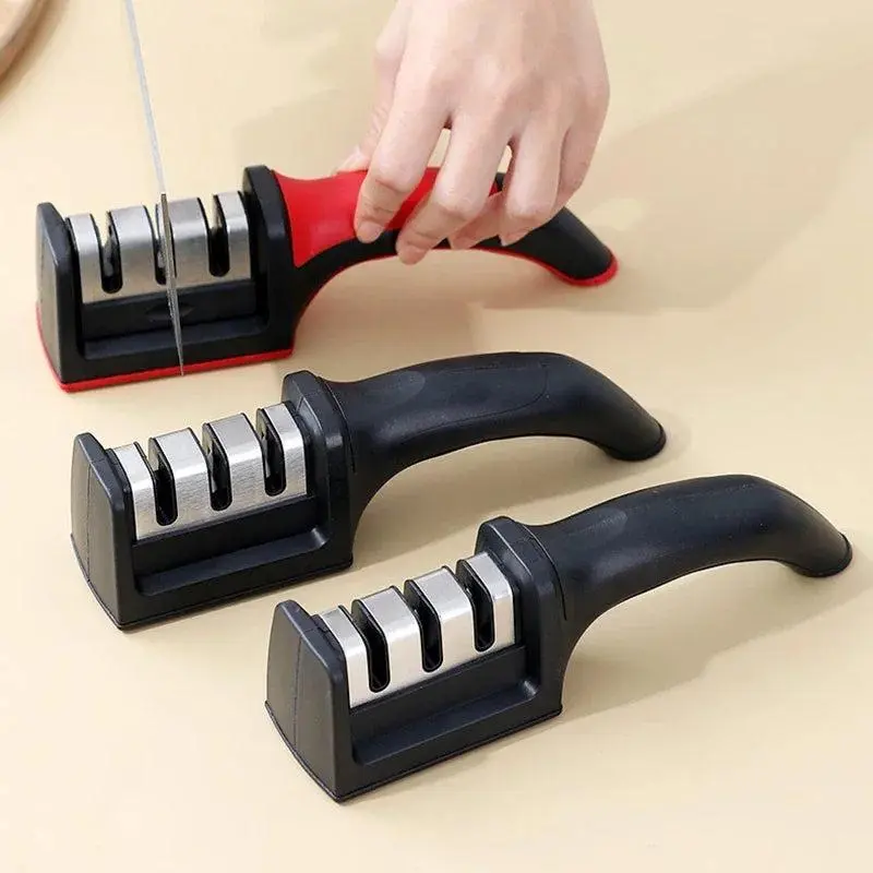 Level 3 Knife Sharpener – Quick Sharpening Tool with Anti-Slip Base Compact Kitchen Accessory for All Knife Types