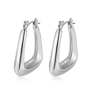 Steel Color Triangle Hollow Earrings
