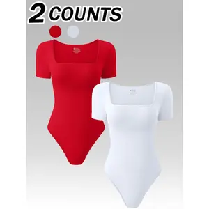 Women's Solid Color Ribbed Sports Bodysuit, Sporty Comfy Breathable Sleeveless Bodysuit for Daily Wear, Ladies Sportswear for Indoor Outdoor Wear, Tops