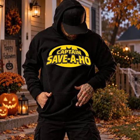 Captain Save A Ho Funny Hoodie for Men, Sarcastic Superhero Graphic Pullover, Adult Humor Halloween Hoodie