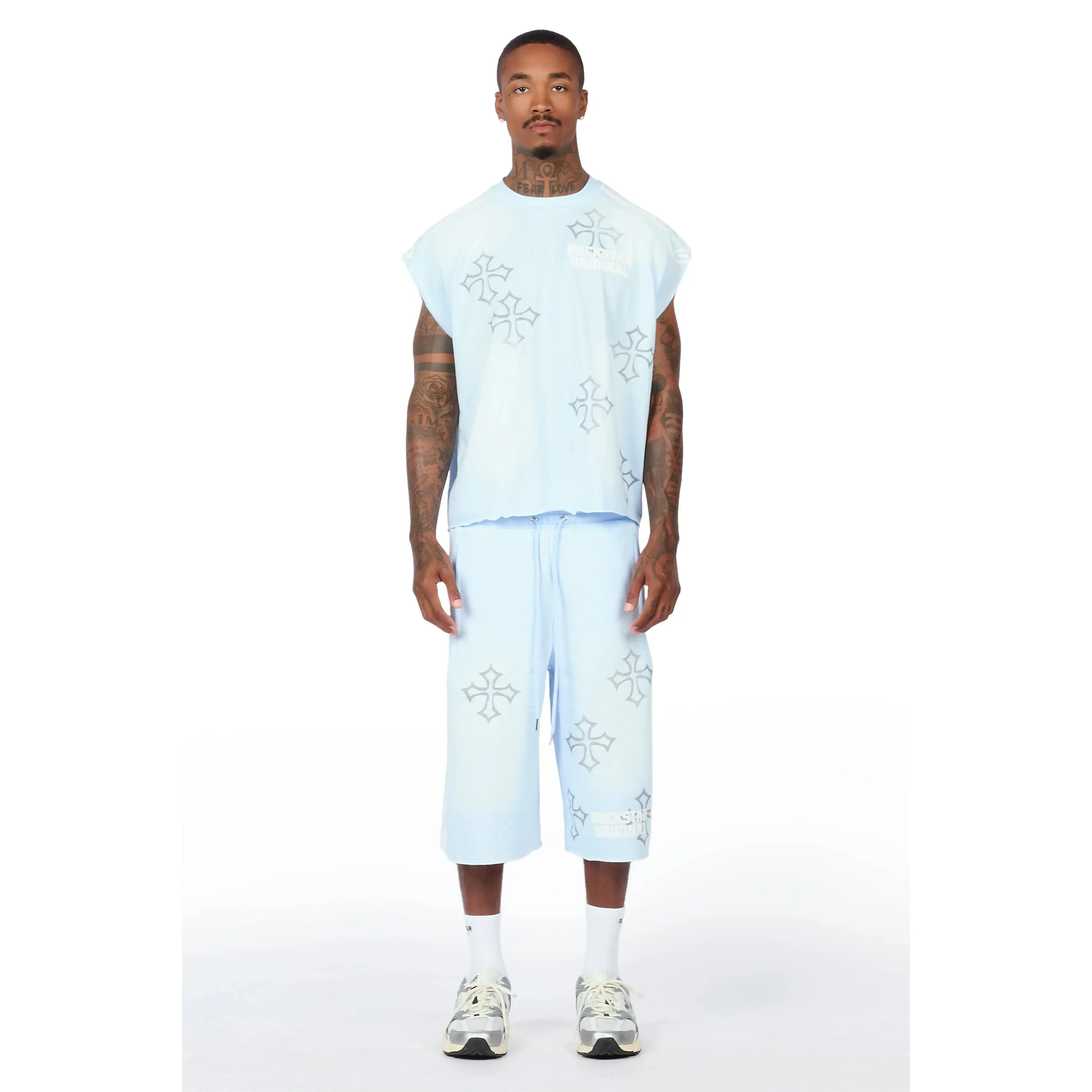Osso Sky Blue Cut Sleeve T-Shirt Double Waisted Jort Set