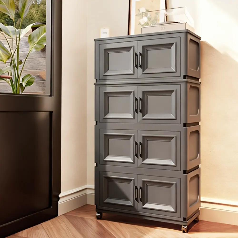 Entryway storage cabinet, large-capacity storage cabinet, foldable storage box with magnetic doors and silent universal wheels, stable and movable design, suitable for entryways, living rooms, bedrooms and various scenarios for storage