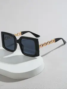 Women's Fashion Retro Square Frame Glasses, Large Chain Decorated Legs, Jelly Color Trendy Eyewear, Stylish Vintage Design