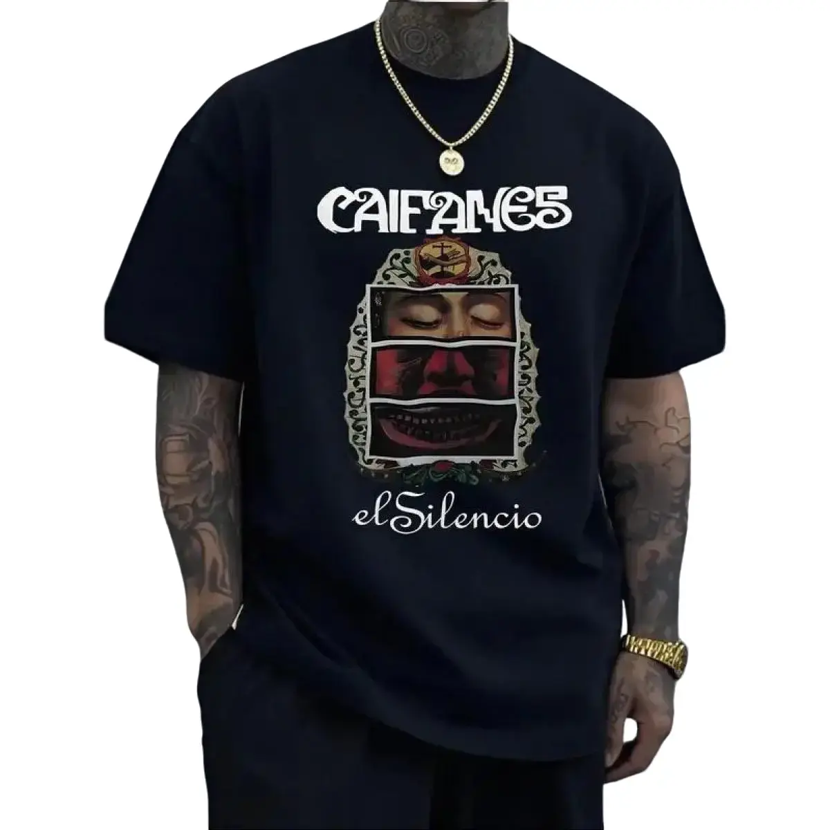 Men's Caifanes Graphic T-Shirt, 220g Soft Cotton-Spandex Stretch, Short Sleeve Crewneck Top for Casual Streetwear Outfits, Sneakers, Basic, Shortsleeve, Layer, Fabric, Jeans, Cotton Blend, Graphic Print, Digital Print, Classic, Round Neck, Stylish, Natura