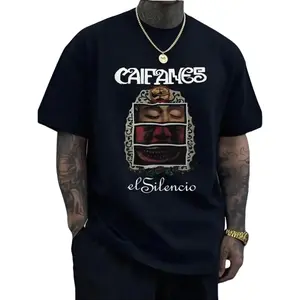 1pcs Size Plus(100% Cotton 220g Tee)Men's Round Neck Short Sleeve T Shirt Caifanes El Silencio Graphic Digital Print T Shirt Rock Band Music Theme Casual Tee Fashion Streetwear Summer Clothes Menswear Soft Top Garment Jeans
