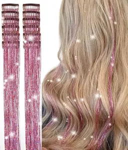 12-Piece Hair Extensions Pink Sequined, Sparkly Fairy-Style Hair Accessories, Heat-Resistant & Shiny, Suitable for Girls & Women, Bling Sequined Hair Pieces, Ideal for Parties, Festivals & Daily Makeup Looks