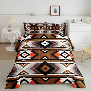 Feelyou Microfiber Bedding Set - Retro Ethnic Geometric Print Boho Aztec Western Tribal Quilt Set, Multi-Size Options Including 1 Twin, Travel-Friendly, for Bedroom Use