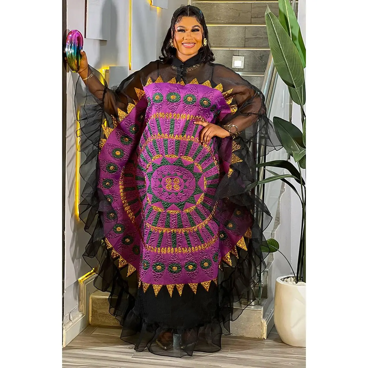 Colorful Brocade Ruffle Kaftan Dress: Wedding Party Cocktail Birthday Dinner