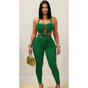 Natura Jumpsuit - Boho Crochet Halter Back with Artisan Cutouts & Hand-Knotted Details Polyester Fabric Stretchy Womenswear