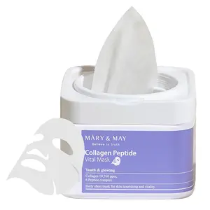 Mary&May Collagen Peptide Vital Mask 30 Sheets - Daily Korean Skincare for Firm Youthful Skin with 6 Peptides & Deep Hydration for Sensitive Skin