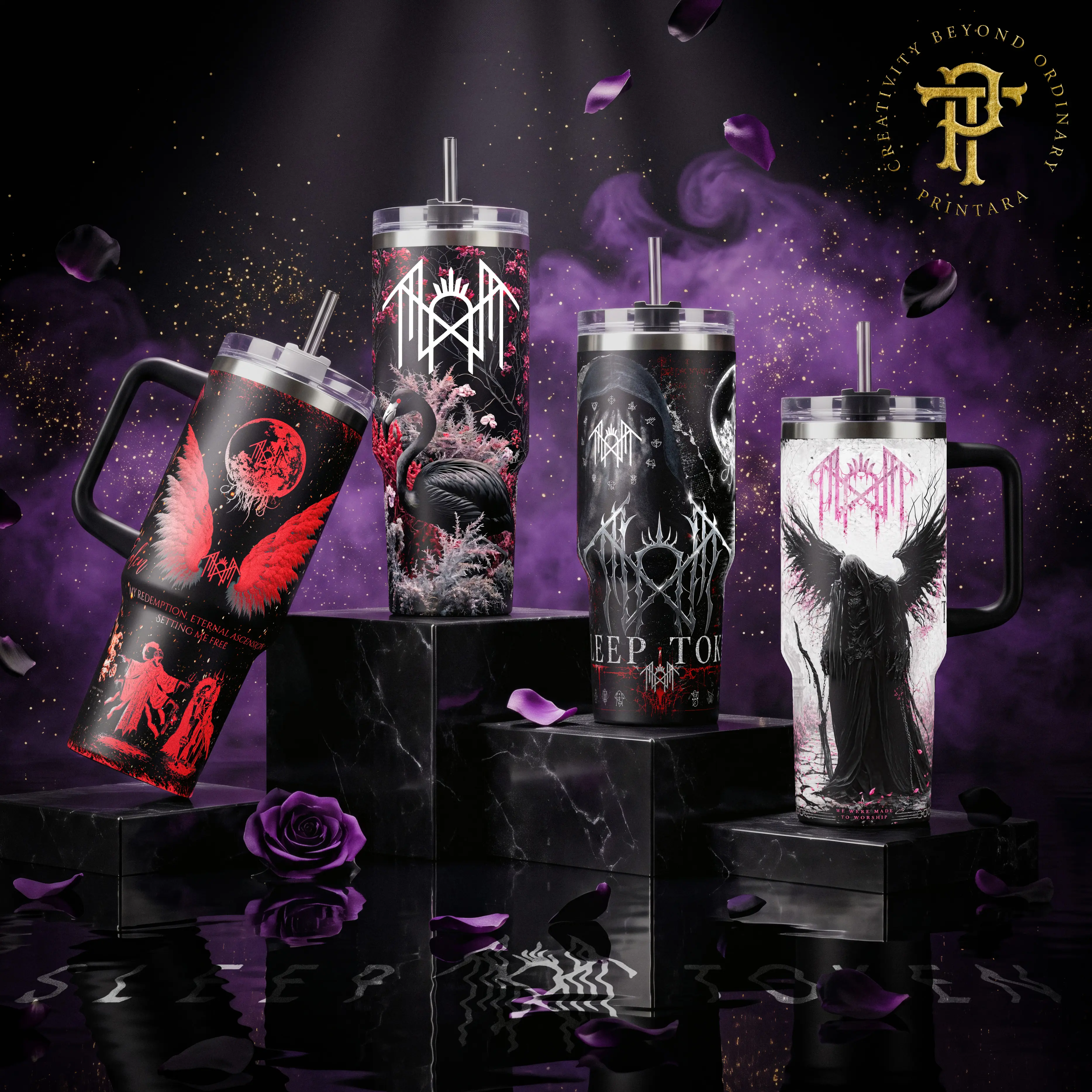Sleep Token Even In Arcadia Take Me Back to Eden 40oz 20 oz Vacuum Insulated Tumbler Black Angel Wings Gothic Graphic Keeps Drinks Stainless Steel Music Lovers Plastic Reusable Water Bottles Portable