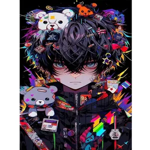 1PC  Diamond Painting Anime Style Boy Diamond Painting Kit, Full Drill Round Diamond Art for Adults Kids, DIY Rhinestone Craft for Home Wall Decor, Cute Stuffed Bear Themed Mosaic Art Set Adult