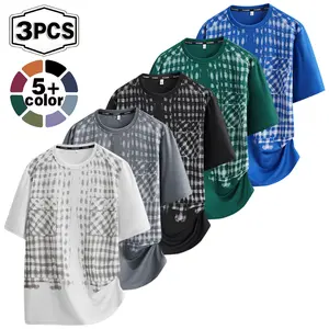 Summer new round neck short sleeved T-shirt for men, casual and breathable half sleeved T-shirt top, color blocked breathable T-shirt