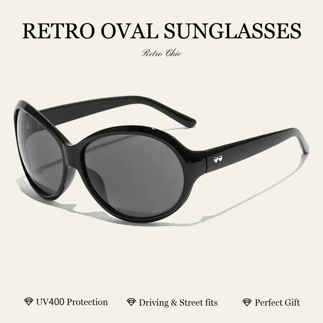 Retro Oversized Oval Sunglasses for Women, UV400 Protection Wrap Around Eyewear for Driving and Beach