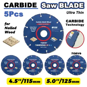 5pcs of 125Mm/5 Inch Saw Blades Designed for Cutting Nailed Wood, EXPERT Series, Suitable for Hardwood, Drywall, Plastic, And Multi-Material Cutting, Wood Cutting Discs of 115/125Mm, 4.1/4.5/5 Inches Multifunctional Cutting Blades