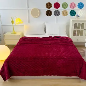 King Queen Size Soft Flannel Blanket, Lightweight Breathable Bedding with 3D Embroidery Design, Anti-Allergy Throw Cover, Woven Blanket