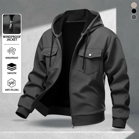 Men's Casual Knit Hoodie with Pocket Design, Windproof Fabric, Relaxed Fit, Perfect for Sports, Outdoor Activities, and Commuting, Suitable for All Seasons